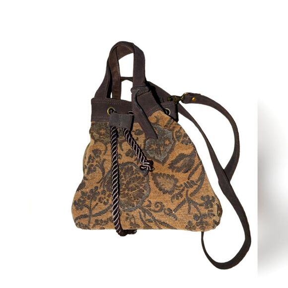 Liz Claiborne‎ vintage floral tapestry and brown leather hobo bag purse - Picture 1 of 9